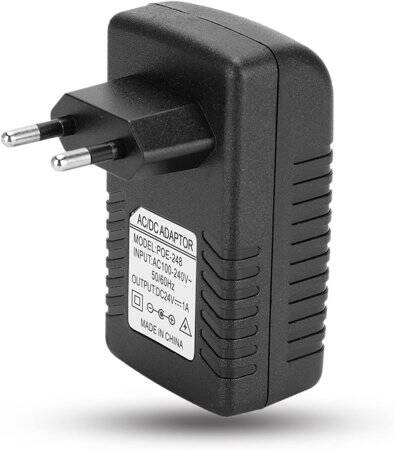 24V 1A 100M PoE Injector EU Plug - Silver Network Port - 1