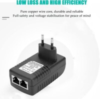 24V 1A 100M PoE Injector EU Plug - Silver Network Port - 4