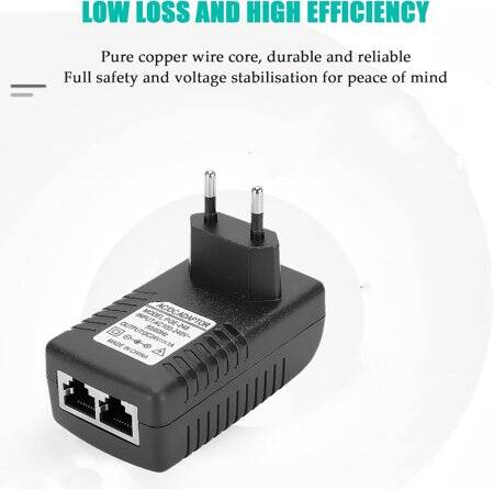 24V 1A 100M PoE Injector EU Plug - Silver Network Port - 4
