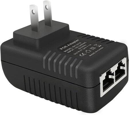 24V 1A 100M PoE Injector US Plug - Silver Network Port - 1