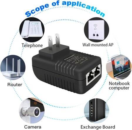 24V 1A 100M PoE Injector US Plug - Silver Network Port - 5