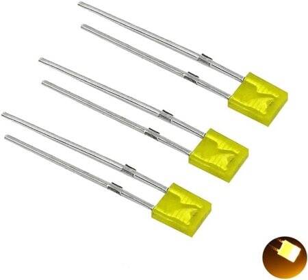 28mm Leg 257 Rectangular LED Water Clear Yellow Use 2V 20mA - 5