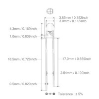 28mm Leg 3mm LED Water Clear Red+Blue CA Use 2V 20mA - 2