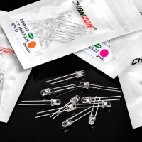 28mm Leg 3mm LED Water Clear Red+Blue CA Use 2V 20mA - 5