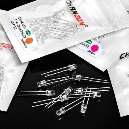 28mm Leg 3mm LED Water Clear Red+Blue CA Use 2V 20mA - 5