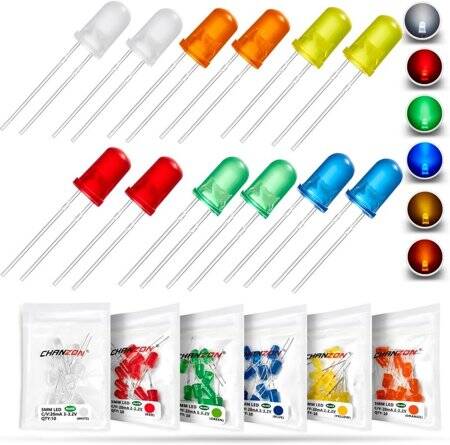 28mm Leg 5mm LED Water Clear Red+Yellow Green CA Use 2V 20mA - 1