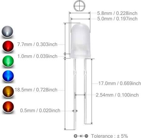 28mm Leg 5mm LED Water Clear Red+Yellow Green CA Use 2V 20mA - 3