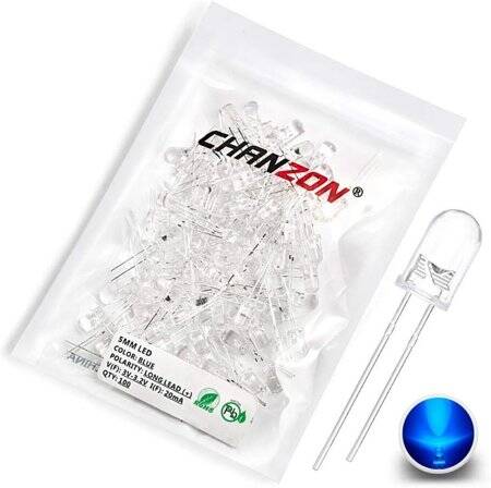 28mm Leg 5mm Straw Hat LED Water Clear Blue Use 3V 20mA - 1