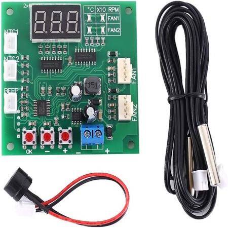 2CH 4 Wire Led Digital PWM Motor Speed Controller Fan Temperature Controller Buzzer Alarm DC 12V 24V 48V With 50CM Cable - 1