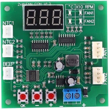 2CH 4 Wire Led Digital PWM Motor Speed Controller Fan Temperature Controller Buzzer Alarm DC 12V 24V 48V With 50CM Cable - 3