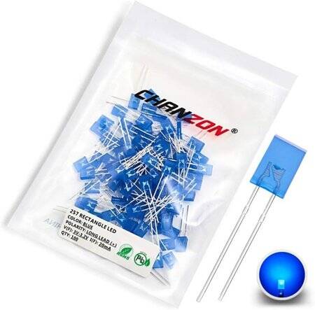 2V 20mA 257 Şeffaf Pure Yeşil Dikdörtgen Led 28mm Bacak Uzunluğu - 1