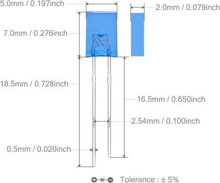 2V 20mA 257 Şeffaf Pure Yeşil Dikdörtgen Led 28mm Bacak Uzunluğu - 3