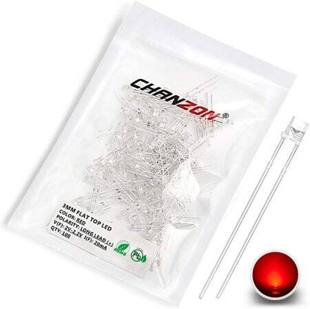 2V 20mA 3mm Şeffaf Kırmızı Led 18mm Bacak Uzunluğu - 1