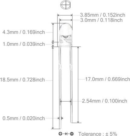 30-40V 3mm Water Clear Purple LED Indicator Light With 20cm Cable - 3
