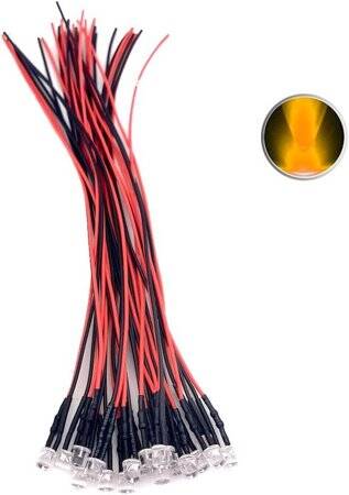 30-40V 3mm Water Clear Yellow LED Indicator Light With 20cm Cable - 1