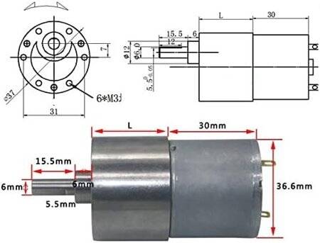 37GB-3530 DC 24V 45RPM Redüktörlü Motor - 5