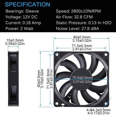 3F-85 8CM Chassis OvercLocking Fan-Curved Blade Design-Quiet Air Volume-To Improve Chassis Ventilation Size:80x80x25mm - 2