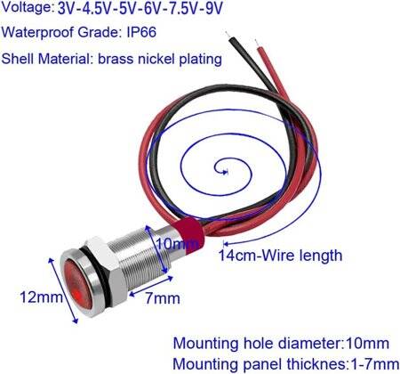 3V 10mm Green LED Indicator Light With 20cm Cable - 5