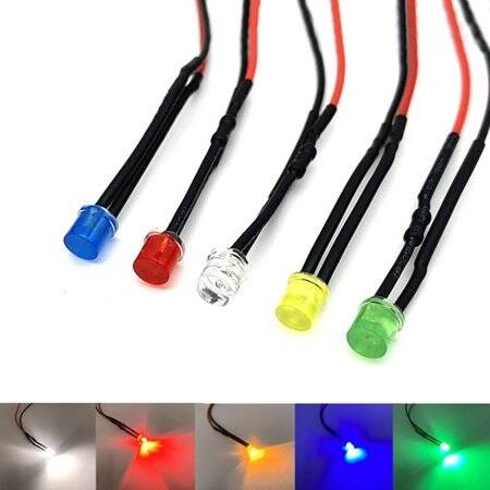 3V 5mm Red LED Metal Indicator Light With 20cm Cable - 5