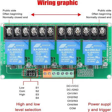 4 Channel Relay Module 30A With Optocoupler Isolation 5V Supports High And Low Triger - 2