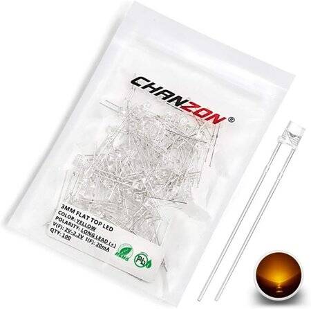 48-72V 3mm Şeffaf Sarı LED 20cm Kablolu - 1
