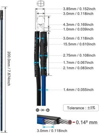 48-72V 3mm Water Clear Ice Blue LED Indicator Light With 20cm Cable - 3