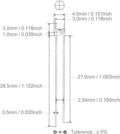 48-72V 3mm Water Clear Yellow LED Indicator Light With 20cm Cable - 3