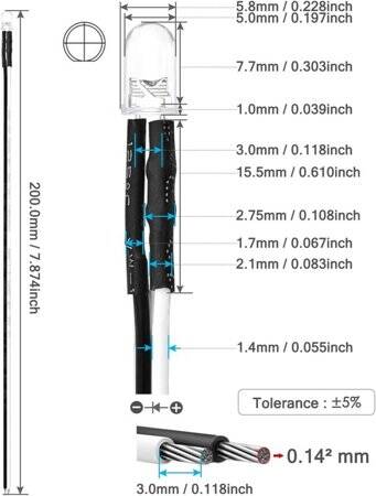 48-72V 5mm Red LED Indicator Light With 20cm Cable - 3