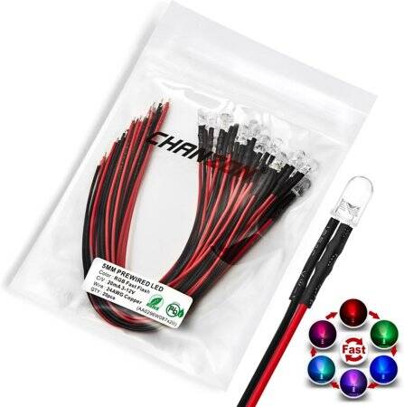 48-72V 5mm Water Clear RGB Quick Flash LED Indicator Light With 20cm Cable - 1