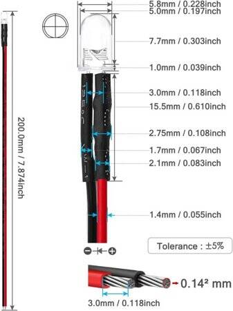 48-72V 5mm Water Clear RGB Quick Flash LED Indicator Light With 20cm Cable - 3