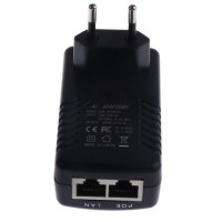 48V 0.5A 100M PoE Injector EU Plug - Silver Network Port - 1