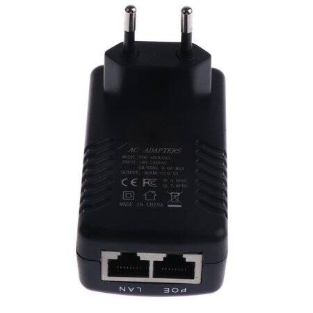 48V 0.5A 100M PoE Injector EU Plug - Silver Network Port - 1