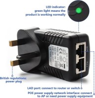 48V 0.5A 100M PoE Injector UK Plug - Silver Network Port - 2