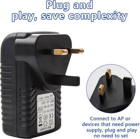48V 0.5A 100M PoE Injector UK Plug - Silver Network Port - 4