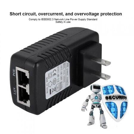 48V 0.5A 100M PoE Injector US Plug - Silver Network Port - 4