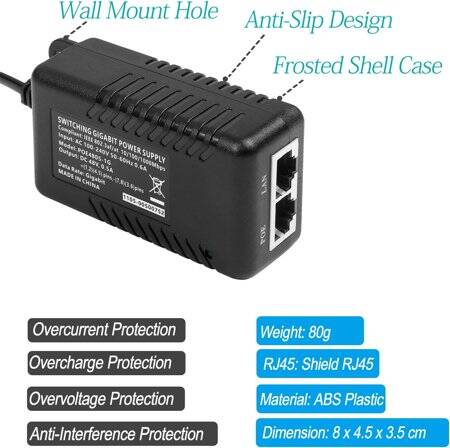 48V 0.5A Gigabit PoE Injector CN Plug - 5