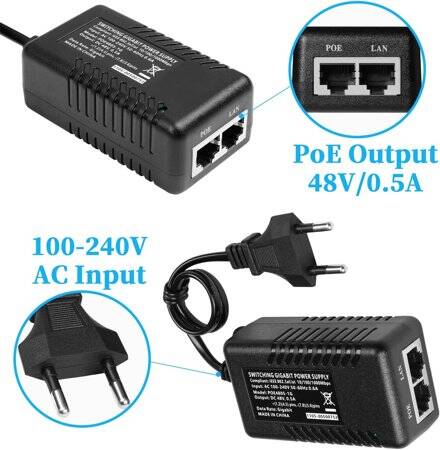 48V 0.5A Gigabit PoE Injector EU Plug - 2