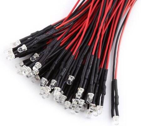 5-9V 3mm Water Clear Red LED Indicator Light With 20cm Cable - 3