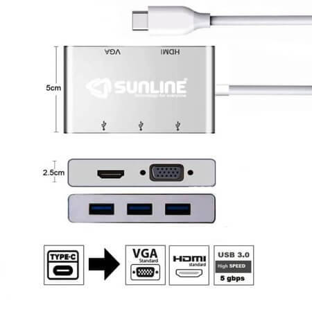 5 İN 1 MULTİPORT ADAPTER 5İN1 USB-C TYPE-C USB 3.0 HUB/HDMI/VGA - 1