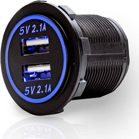 5V 4.2A Waterproof Dual USB Charging Mobile Phone Charger -Blue Led - 1