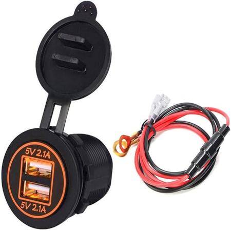 5V 4.2A Waterproof Dual USB Charging Mobile Phone Charger -Orange Led - 1