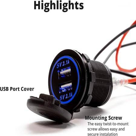 5V 4.2A Waterproof Dual USB Charging Mobile Phone Charger -Orange Led - 2