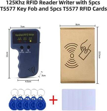 5YOA El Tipi 125KHz T5577 CET5200 EM4305 RFID Kimlik Kartı Anahtar Fotokopi/ Yazıcı/ Etiket Okuyucu/ Çoğaltıcı Makinesi Pilsiz Boyut:71x117x31mm - 2
