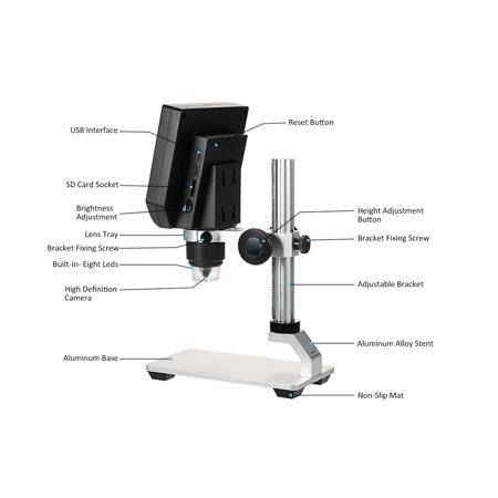 600X 3.6MP Digital Microscope With Metal Stand-US Plug - 3