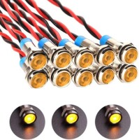 6mm 10-24V Sarı LED Metal Sinyal Lambası 15cm Kablolu - Metal İndicator Light - 1
