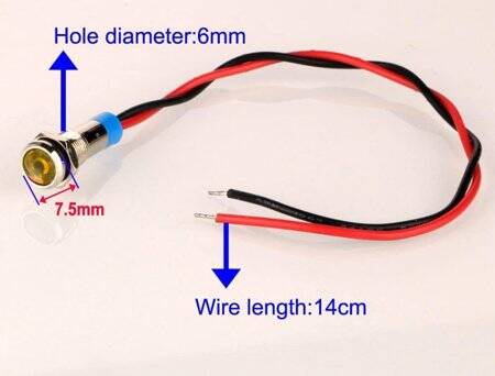 6mm 10-24V Sarı LED Metal Sinyal Lambası 15cm Kablolu - Metal İndicator Light - 3