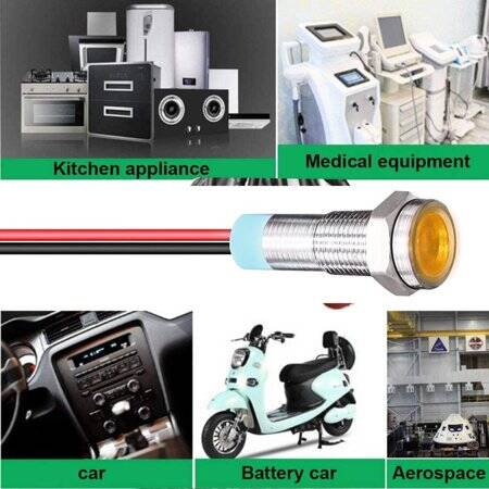 6mm 10-24V Sarı LED Metal Sinyal Lambası 15cm Kablolu - Metal İndicator Light - 5