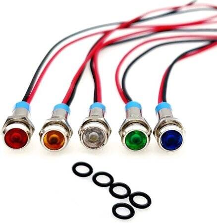 6mm 220V Mavi LED Metal Sinyal Lambası 15cm Kablolu - Metal İndicator Light - 1