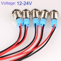 8mm 10-24V Sarı LED Metal Sinyal Lambası 15cm Kablolu - Metal İndicator Light - 2