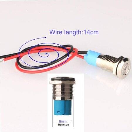 8mm 10-24V Sarı LED Metal Sinyal Lambası 15cm Kablolu - Metal İndicator Light - 3